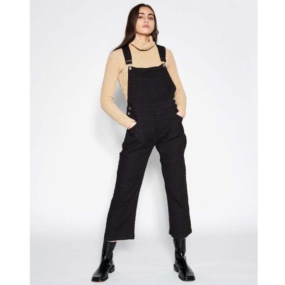 Aniela Parys Black Corduroy Cropped Straight Leg Overalls Size S Minimalist - Picture 1 of 14